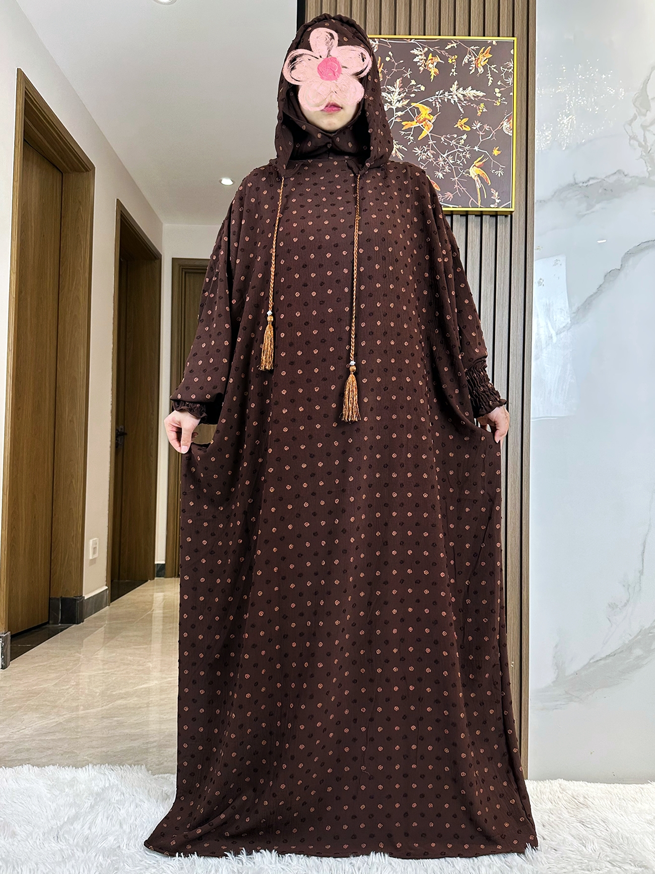 Nouveau 100% coton Ramadan musulman Double chapeau solide coton Abaya dubaï turquie Islam prière vêtements robe Islam femmes robe caftan
