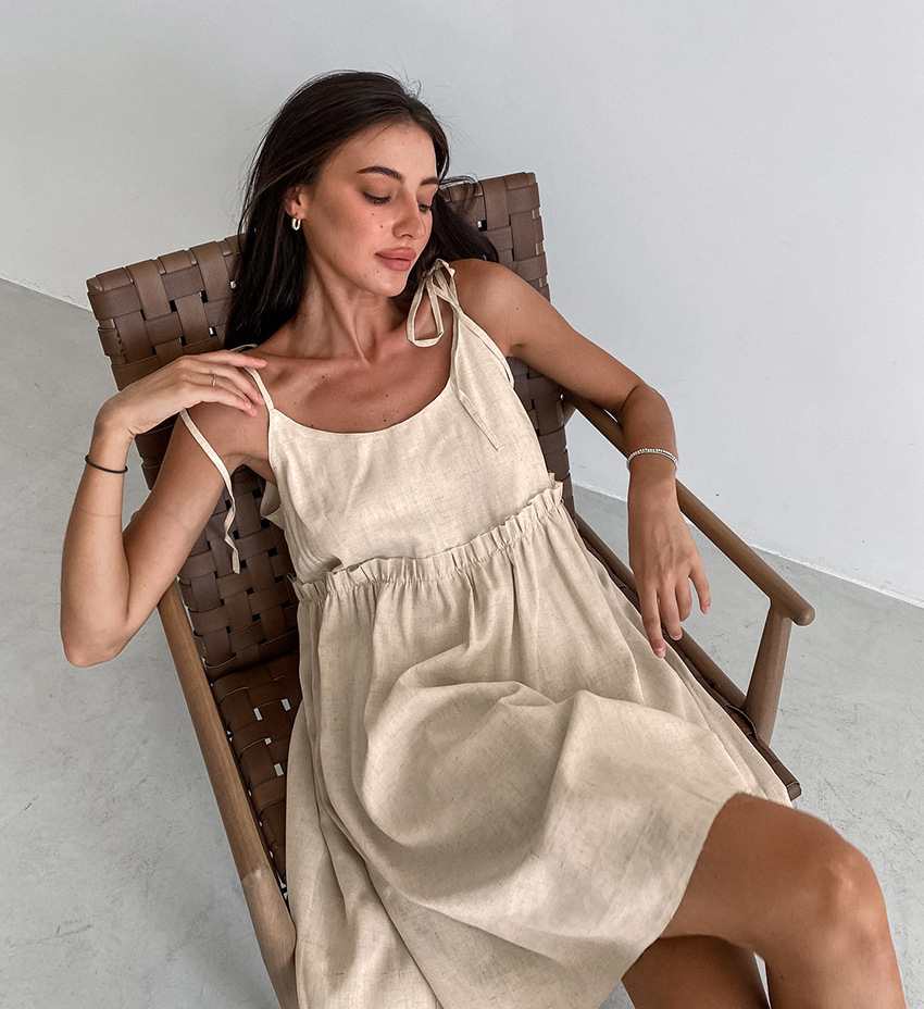 Robes Courtes Amples en Coton et Lin à Lacets Élégantes pour Femmes – Robe Décontractée Simple d'Été, Robes de Plage Noires et Marron pour les Vacances