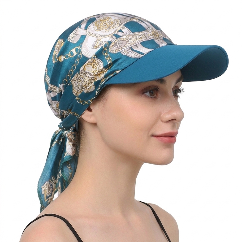 Chapeau de soleil pour femme en satin imprimé avec visière, doux et respirant, style foulard, casquette de baseball pour l'été