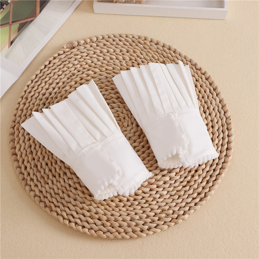Faux manches évasées en mousseline de soie pour filles, faux poignets plissés pour femmes, pull, chauffe-poignet, corne blanche, accessoires
