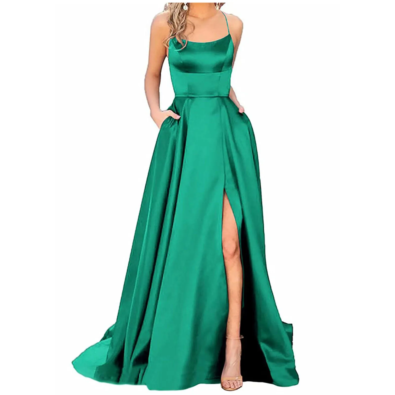 Robe de demoiselle d'honneur bleu marine pour mariages, pour invités de femmes, Sexy, bretelles Spaghetti fendues, robes de bal longues, 2024