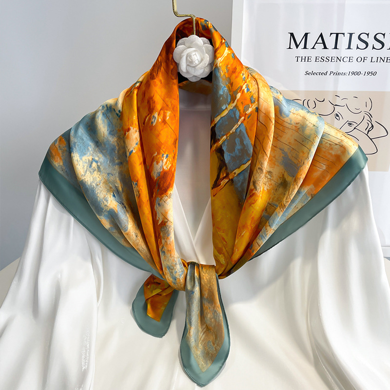 Mouchoirs cheveux foulard en soie 70*70 cm imprimé Satin grand carré foulards en soie châles pour femmes marque de luxe concepteur Hijab bandeau