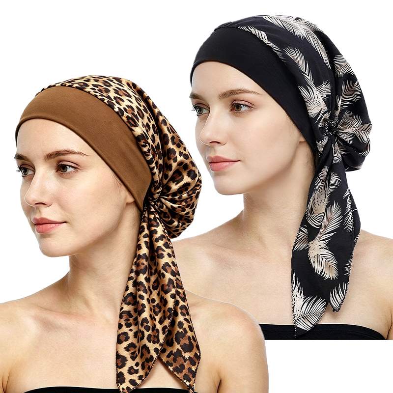 2 pièces, hijab imprimé pour femmes, turban extensible, bandeau, foulard pour la tête, motif floral paisley, bandeau instantané pour femmes.
