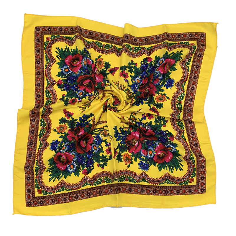 Foulard National rétro russe, 70cm, imprimé Floral, Bandana carré, bandeau pour femmes, couverture de cheveux