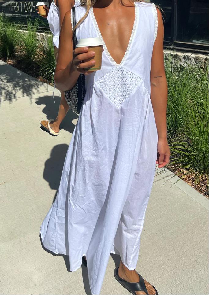 Femmes confortable décontracté Vintage coton Robe Robe été couleur unie col en V pull sans manches Robe offre spéciale S M L