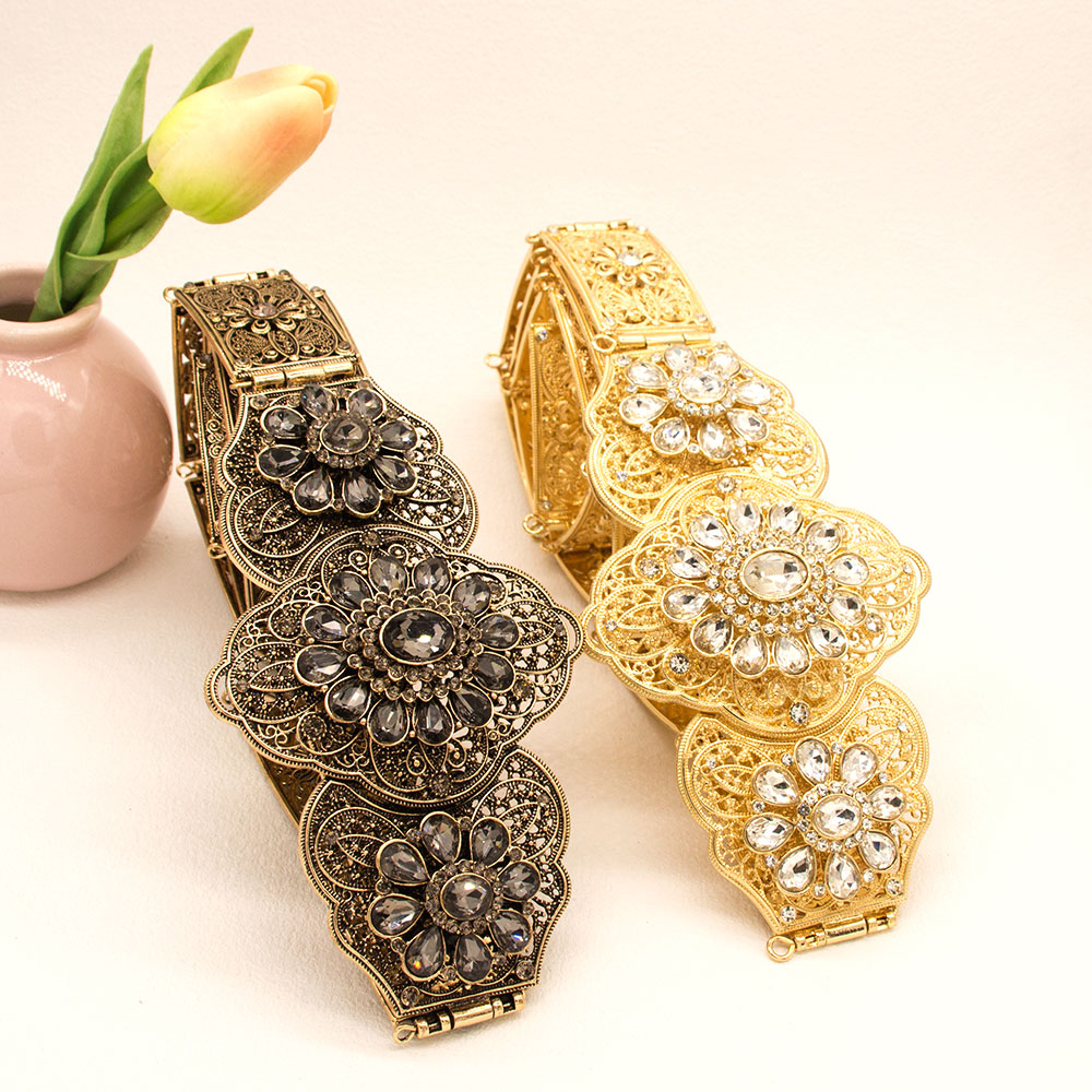 Ceinture chic pour femmes du Caucase, ceinture en cristal pour caftan marocain, bijoux de mariage arabes et turcs, longueur réglable
