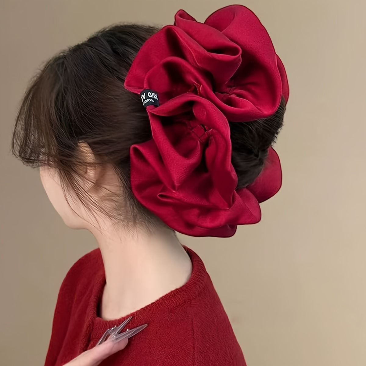 Grande boucle de cheveux florale avec Texture satinée, bandeau moelleux français élégant, cheveux enroulés, accessoire de bandeau pour gros intestin, 1 pièce