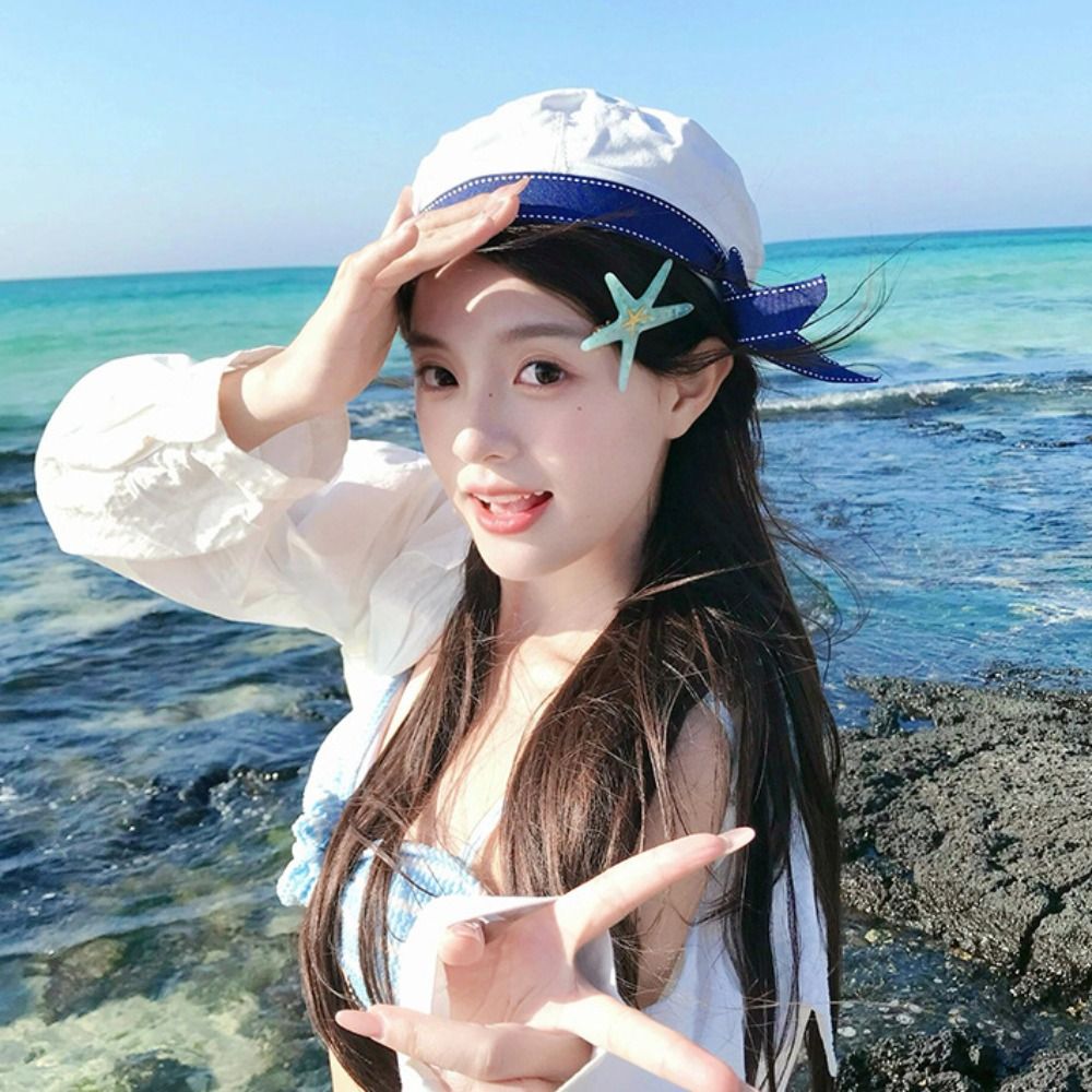 Chapeau de marin blanc tendance style coréen avec nœud, casquette octogonale, casquette uniforme, chapeau de peintre brodé de lettres, plage