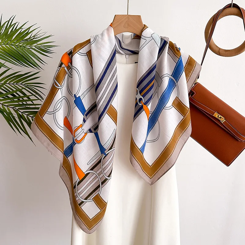 90*90 2024 nouvelle mode léger luxe foulard en soie femmes sergé Simple carré foulards dames crème solaire châle foulard toutes saisons