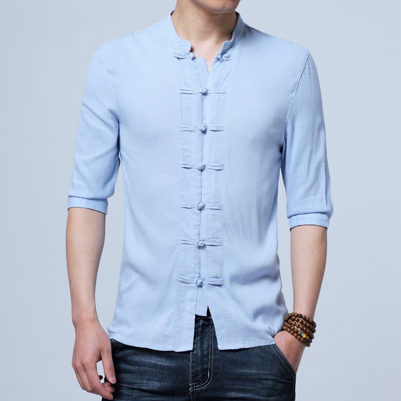 Vêtements traditionnels chinois pour hommes, manches mi-longues, coton, lin, chemises de style chinois, chapelle de Kung Fu Tai, style trempé Tang, CN-026 en Y