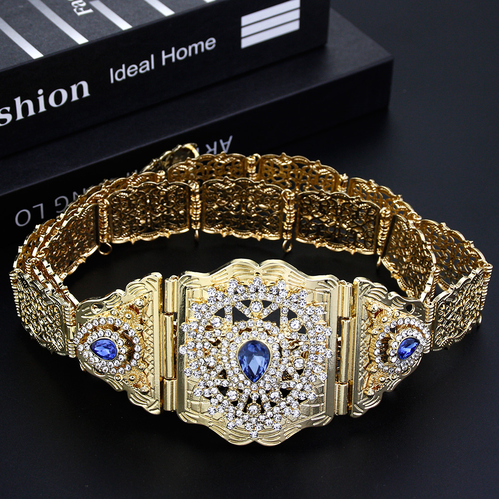Sunspicems – ceinture Caftan marocain Chic pour femmes, chaîne en métal, longueur réglable, chaîne de taille arabe en cristal, bijoux de mariage algérie