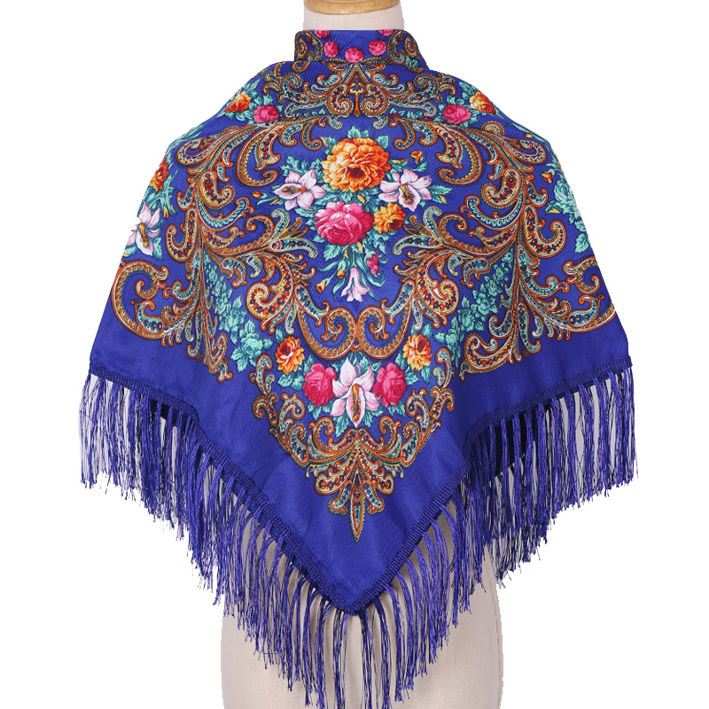 Foulard ethnique à fleurs 110x110cm pour femmes élégantes, châle Babushka Bandana, mouchoir, bandeau imprimé carré