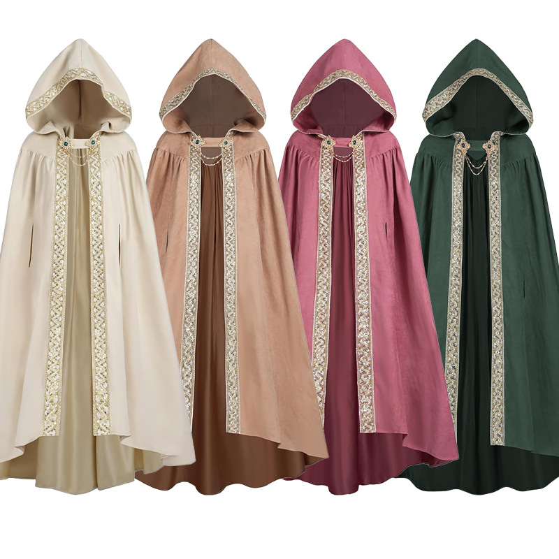 Cape gothique médiévale pour adulte, à capuche, diable de la mort, Vampire, magicien, moine, sorcière, Cosplay, prêtre, pasteur, Robe, Costume d'halloween