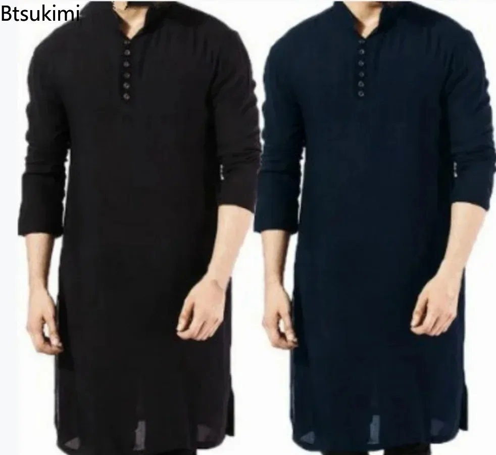 Nouveau 2026 vêtements islamiques pour mode musulmane homme longues Robes solide à manches longues arabe Simple décontracté hommes chemise Jubba Thobe