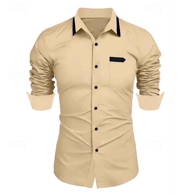 Chemise à manches longues à revers imbibé de boutons pour hommes, chemise d'affaires décontractée, matériau doux et confortable, bleu simple, blanc, rose