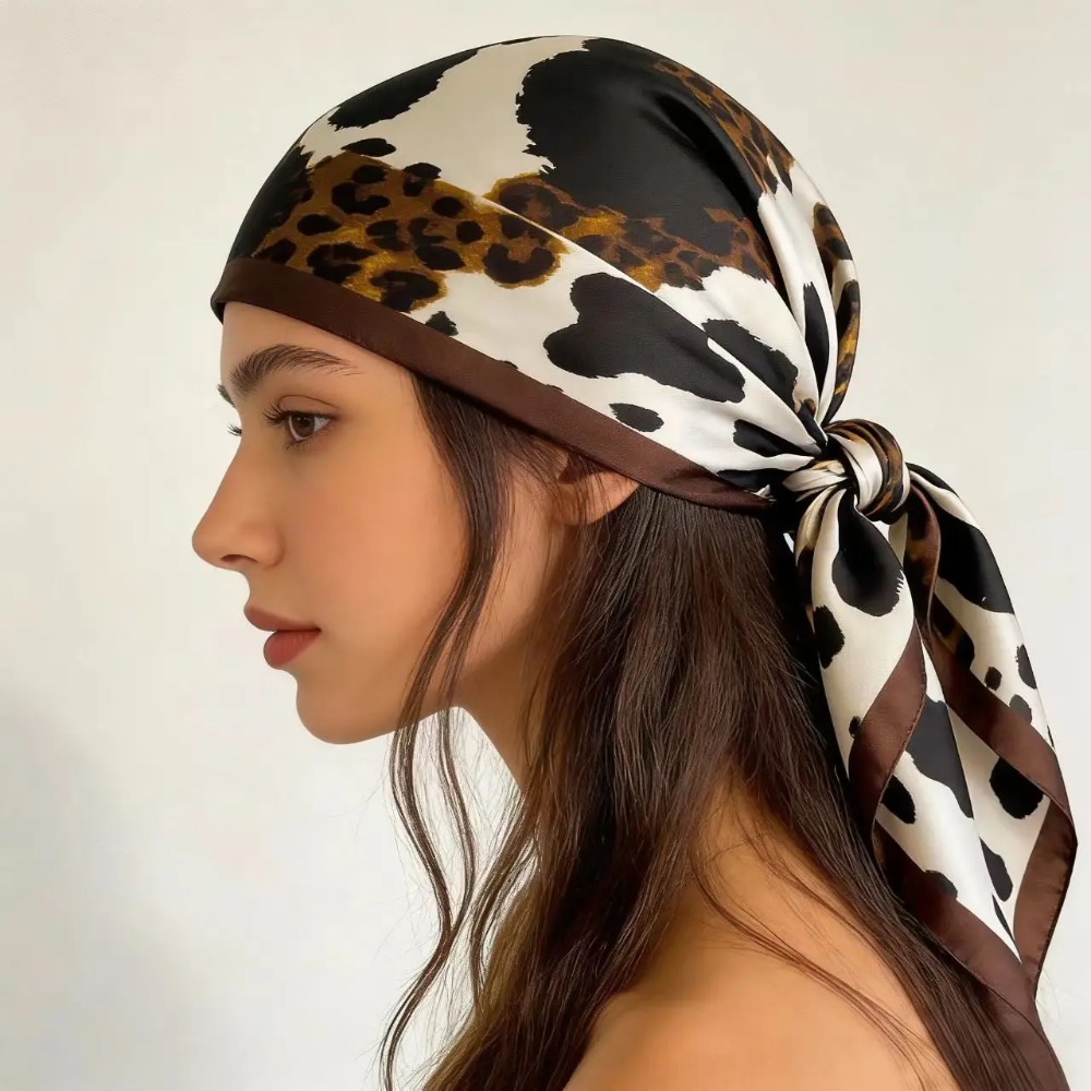 Écharpe imprimée léopard de 68 cm en fibre de polyester pour toutes les saisons, écharpe pour femmes, châle tendance et polyvalent, cache-cou, hijab
