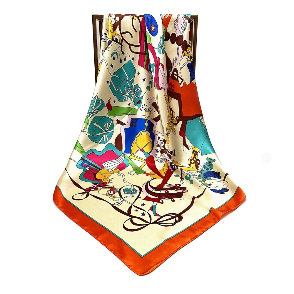 Élégant 90*90 cm printemps coloré imprimé petite écharpe carrée Foulard Hijabs pour les femmes