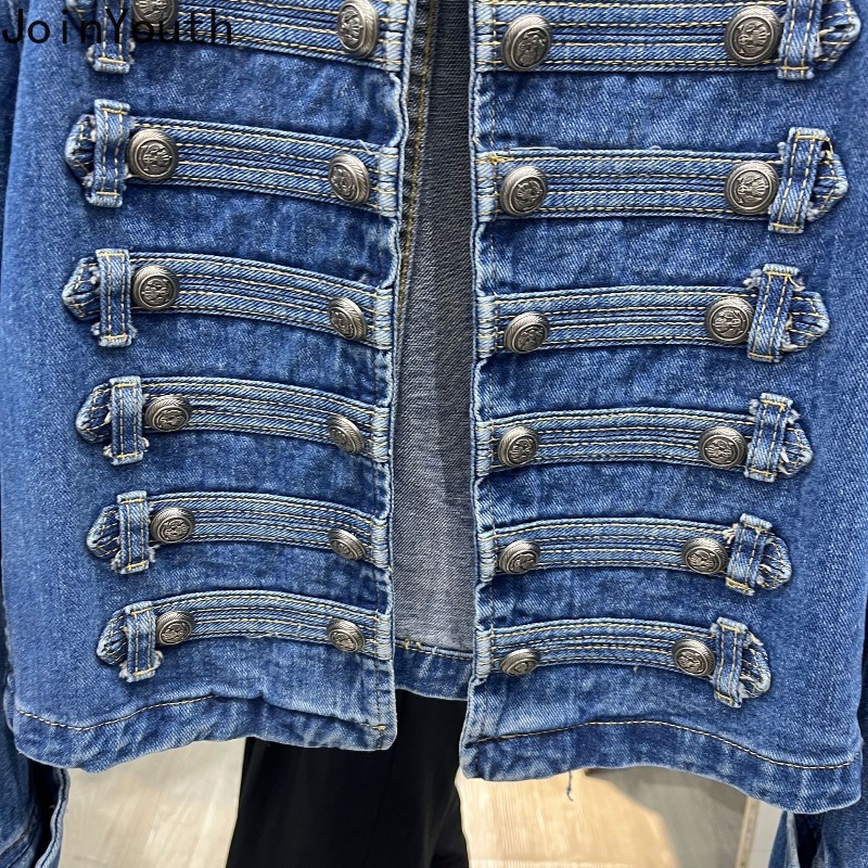 Vestes en jean pour femmes, style vintage, col montant, manches longues, coupe courte, tunique décontractée chic, style Y2K, Ropa Mujer