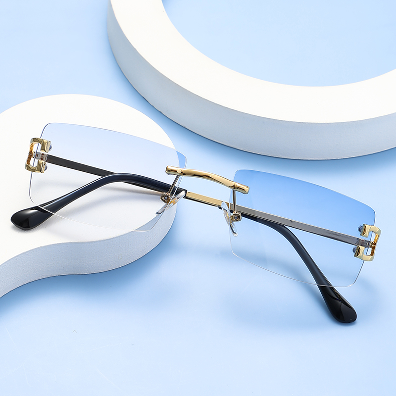 Lunettes de soleil carrées sans monture pour femmes, Europe et états-unis, lunettes modernes à la mode avec lunettes de soleil à la mode street shot