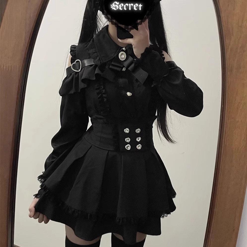 Jirai kei tenue Lolita filles chemise jupe ensemble femmes Kawaii nœud à manches longues Y2K décontracté esthétique chemise Style japonais femmes