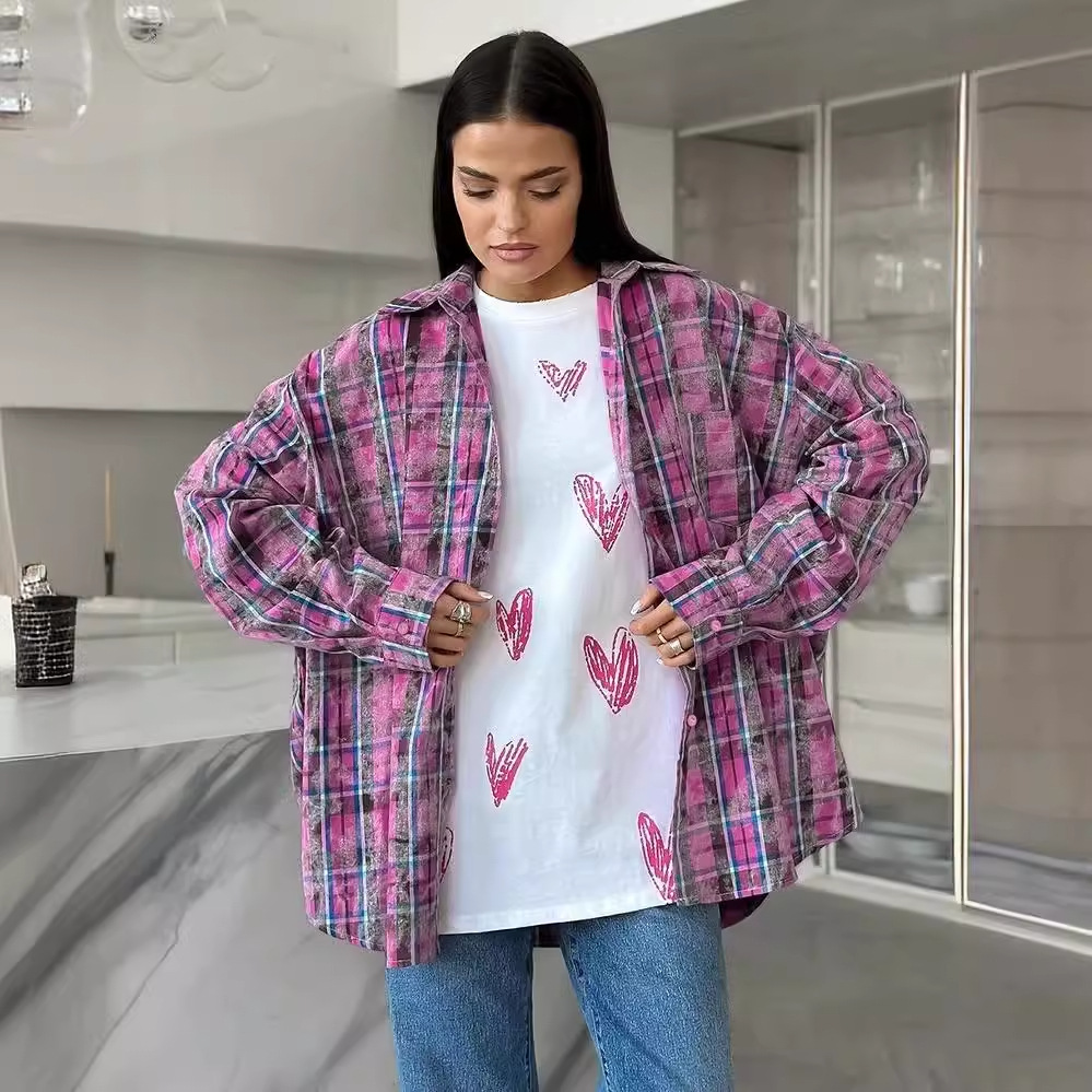 Chemisier à carreaux à manches longues pour femmes, chemise pour femmes, manteau décontracté, printemps, automne, 2025