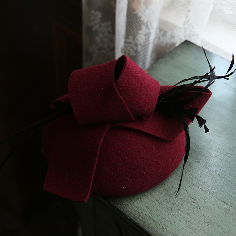 Béret en laine et cachemire pour femme, chapeau Fascinateur Ascot Derby pour la mariée, casquette de photographie chaude pour l'hiver, vêtements de sauna