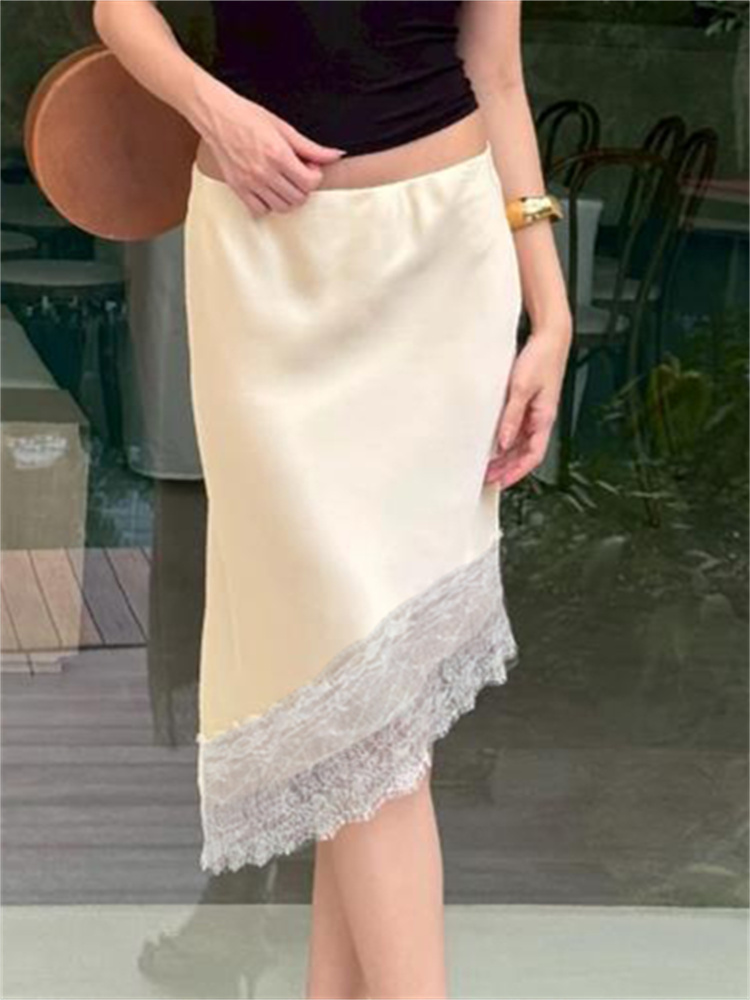 Jupe longue en dentelle décontractée pour femmes, taille haute slim, patchwork élégant, vêtements de travail, jupe maxi d'été pour femmes, nouveauté