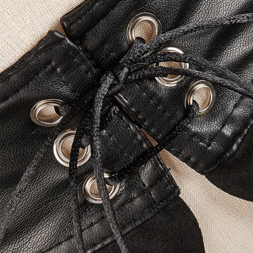 Ceinture corset large en cuir PU pour robe, ceinture amincissante décorative, queue d'hirondelle en couches, joint de taille, ceinture à lacets, noir