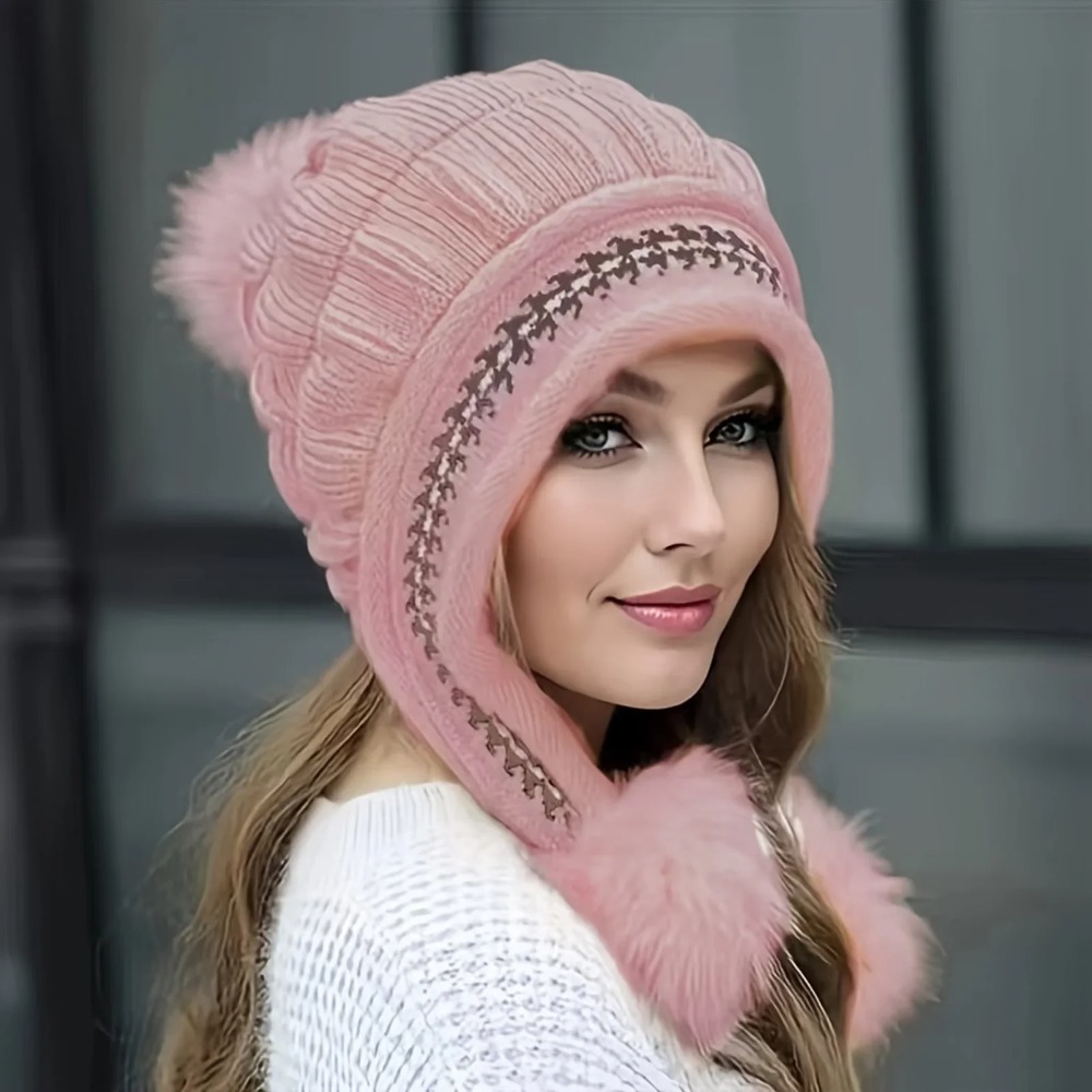 Chapeau d'hiver doux et chaud en fourrure, doublé en polaire, avec rabats d'oreilles pour femmes, bonnet en tricot décontracté, bonnet épais et thermique pour temps froid