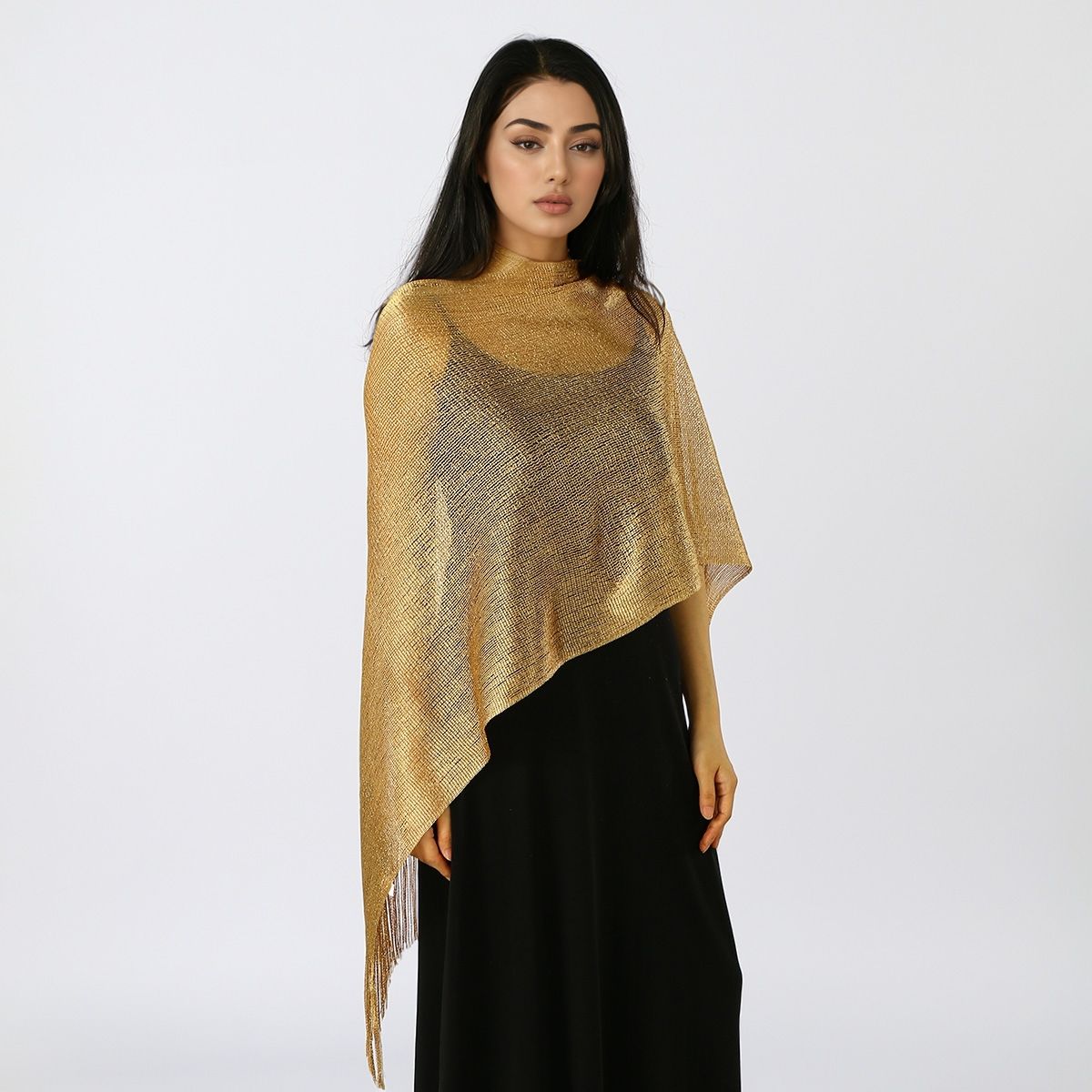 Châle en soie doré et argenté de qualité supérieure pour femme, avec longues franges, idéal pour mariée, demoiselle d'honneur, bal, soirée, mariage, ou comme tunique décontractée