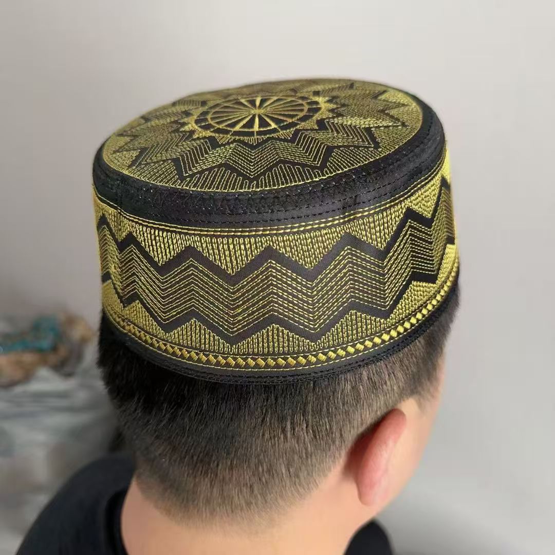 Casquettes musulmanes pour hommes, vêtements de prière Eid Ramadan avec broderie, chapeaux de dinde islamique, Turban doré, foulard élégant