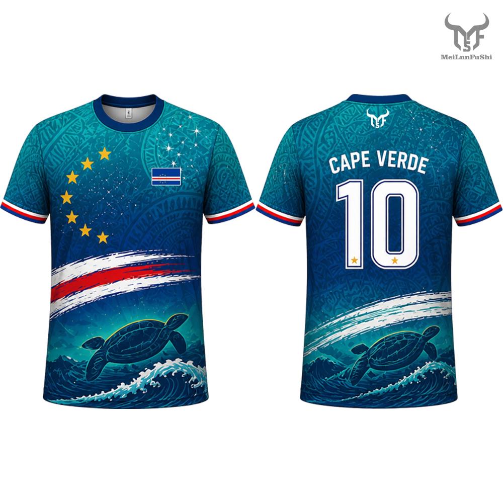 Maillot imprimé drapeau Cap-Vert 2026 Nouveau uniforme d'entraînement de football respirant à séchage rapide pour hommes et femmes, streetwear décontracté