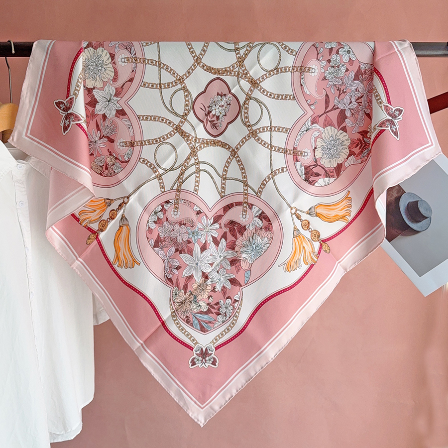 Écharpe de luxe en soie blanche et rose 100% soie pour femme, bandana 90 cm en soie sergée, châles et foulards pour la tête, écharpes de cou, hijab, pour l'extérieur