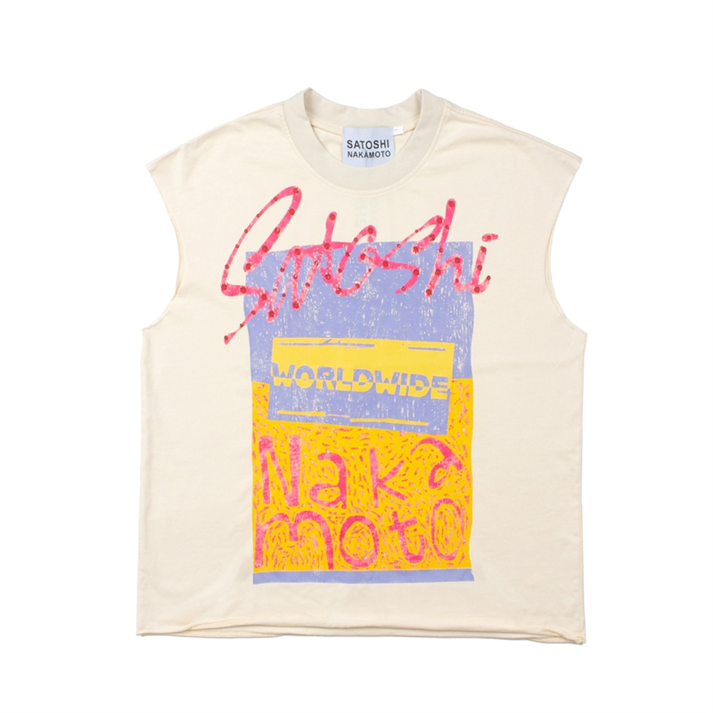 Débardeur Satoshi Nakamoto pour Hommes et Femmes, T-shirt de Marque Streetwear Tendance avec Imprimé Lettres Graphiques, Coupe Ample, Qualité Supérieure
