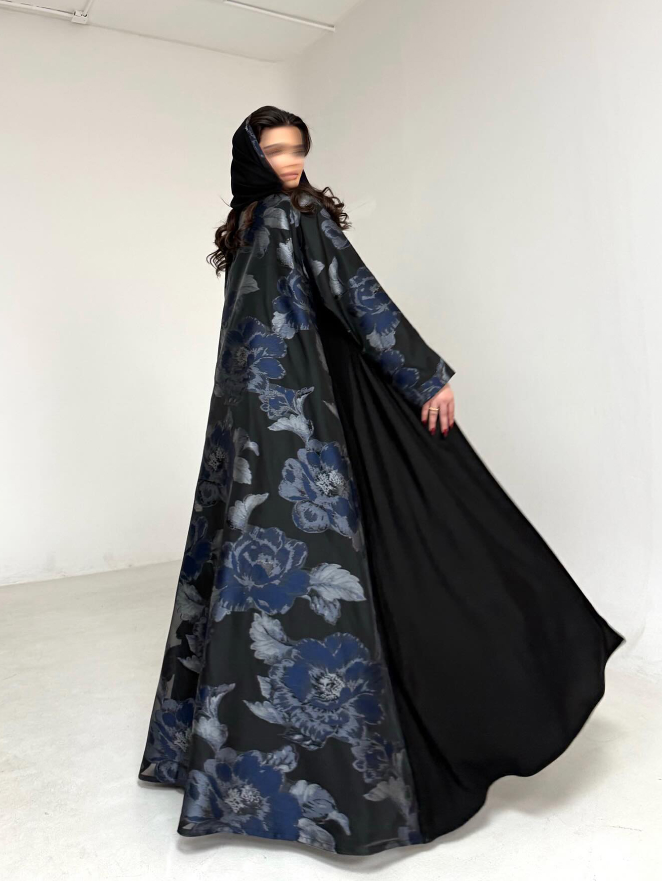 Abaya noire à imprimé floral pour femmes, robe arabe élégante à manches longues et amples