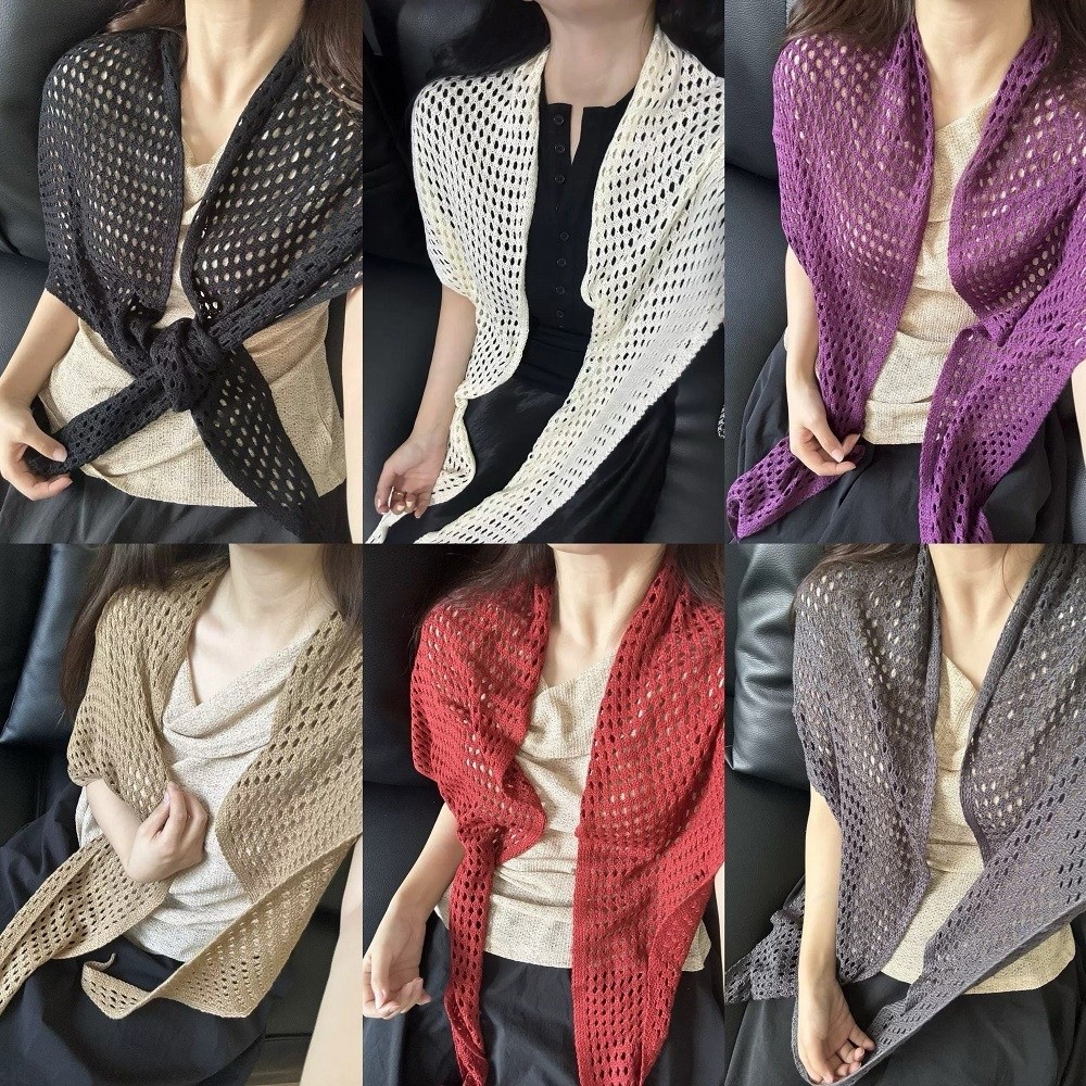 Écharpe triangulaire ajourée tendance, châle respirant en tricot de couleur unie, protection solaire légère pour femme