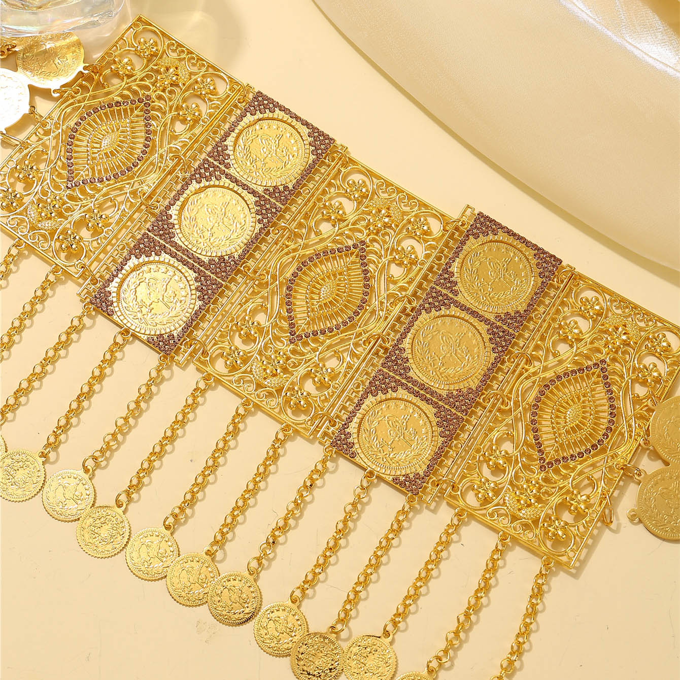 Ceinture de mariée dorée marocaine, Design à pampilles exquis, Style Vintage français, ceinture de Robe arabe, cadeau de Festival pour dames