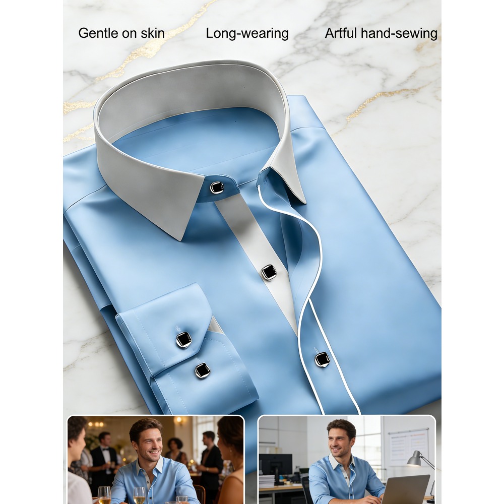 Chemise Homme FGKKS – Marque de Luxe Élégante, Tendance, Manches Longues, Décontractée Chic, Élastique, Infroissable, Chemises Habillées Professionnelles pour Homme