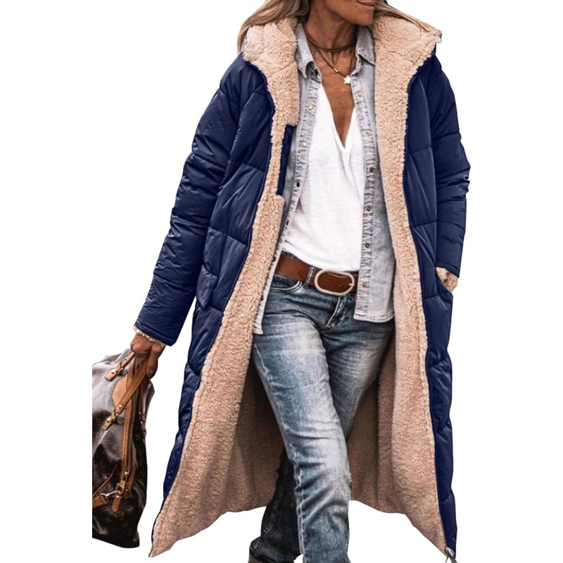 Manteaux d'hiver chauds pour femmes, vestes longues bouffantes à capuche en polaire Sherpa réversible, vêtements d'extérieur, 2023