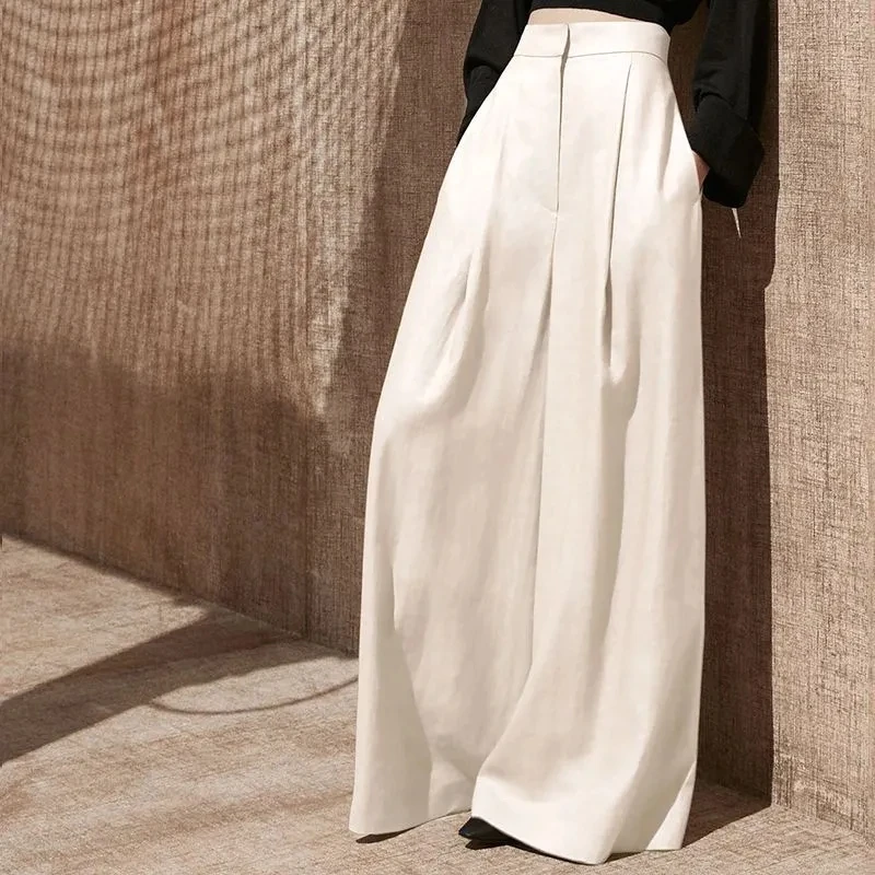 Dames pantalons mode Style rétro Femme ample jambe large pantalon 2025 printemps été affaissement Sensation taille haute femmes pantalon