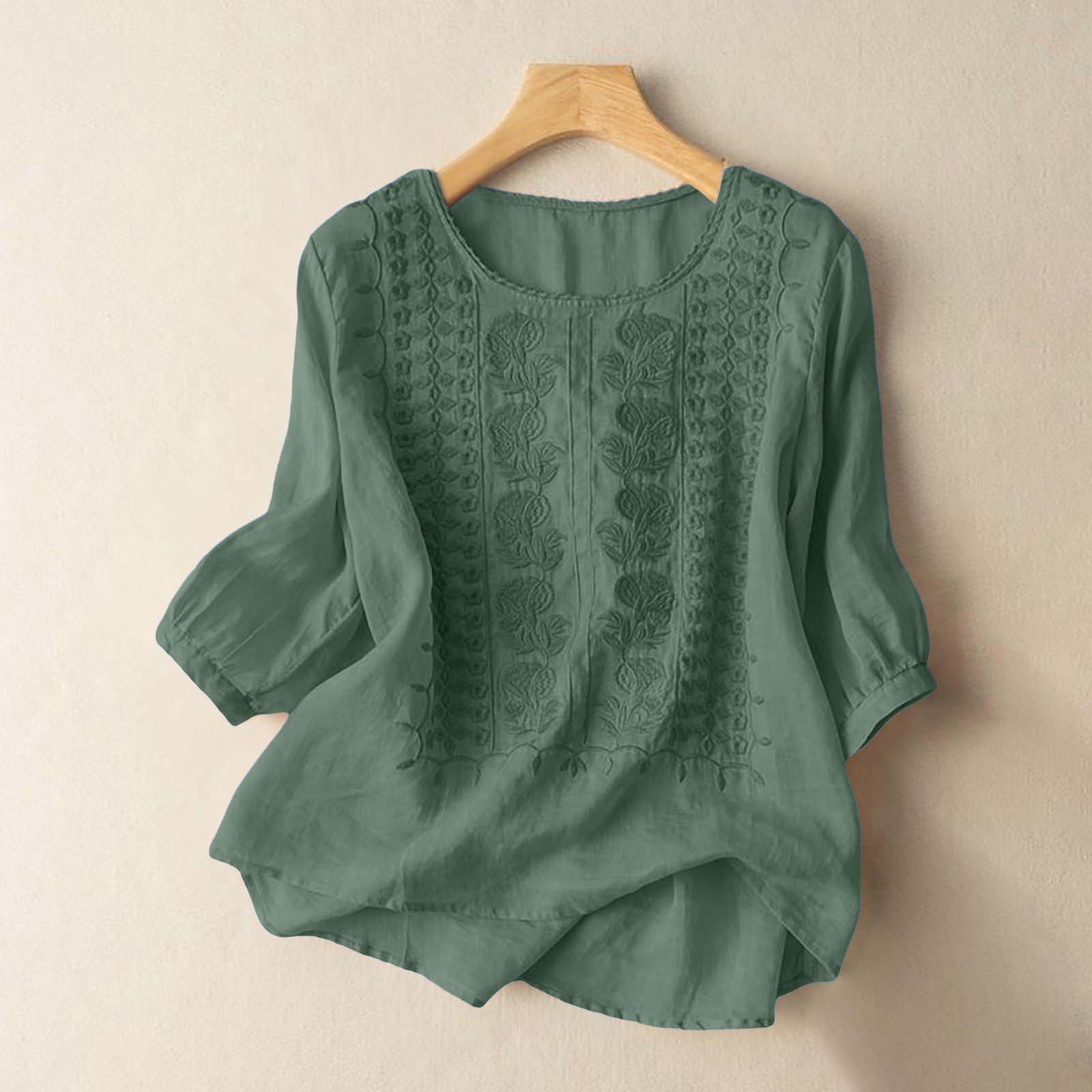 Été Vintage chemises élégant OL travail Blouse femmes coton et lin Blouses 3/4 manches tunique hauts broderie Blusas Femme