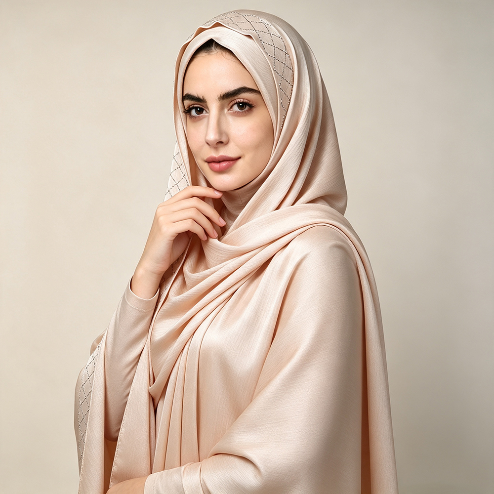 Hijab en satin froissé orné de strass brillants, écharpe de luxe en soie plissée pour femmes, foulard musulman doux et brillant, châle long élégant.
