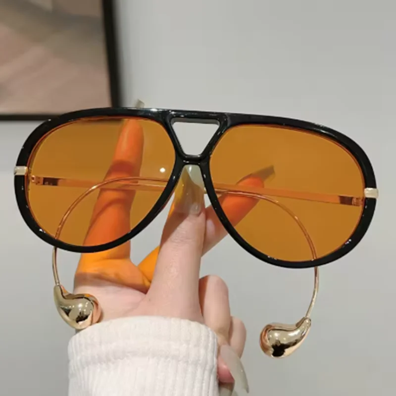 Lunettes de soleil pilote surdimensionnées de marque de luxe pour femmes et hommes, lunettes de soleil Vintage populaires 2025, Punk, Double pont, ombre UV400