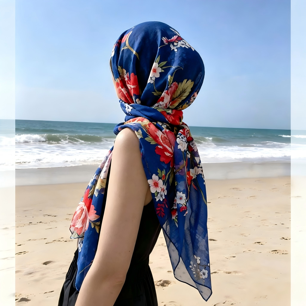 Nouvelle Écharpe Longue en Chiffon Soyeux Imprimé Floral pour Femme, Foulard Doux, Châle de Plage, Voile Hijab