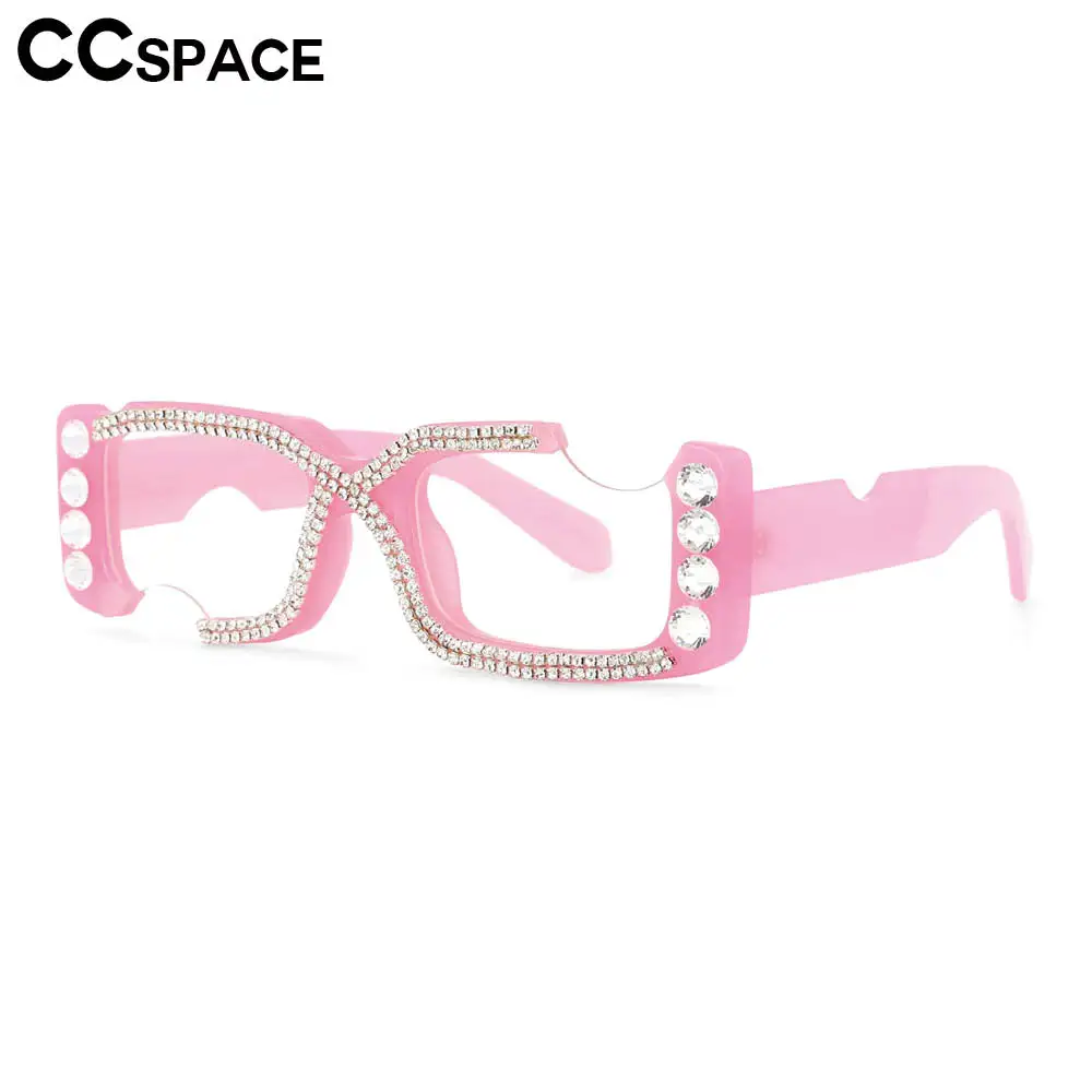 53614 femmes luxe diamant carré Anti bleu lunettes montures mode ordinateur lunettes Rectangle rose lunettes