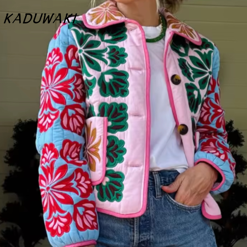 KADUWAKI mode imprimé lambrissé matelassé coton veste à manches longues poche Cardigan manteau automne hiver quotidien décontracté hauts vêtements d'extérieur