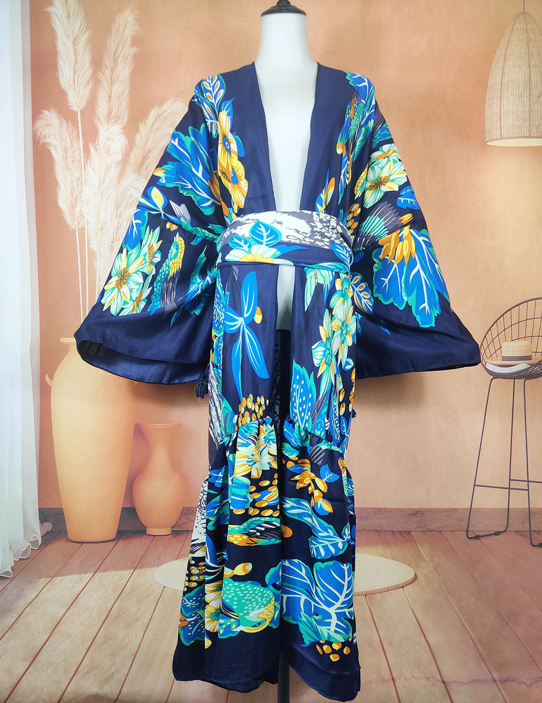 Cardigan ouvert sur le devant imprimé en coton pour femmes musulmanes africaines, ceinture assortie, vêtements de ramadan adt kimonos, mode européenne, automne, nouveau