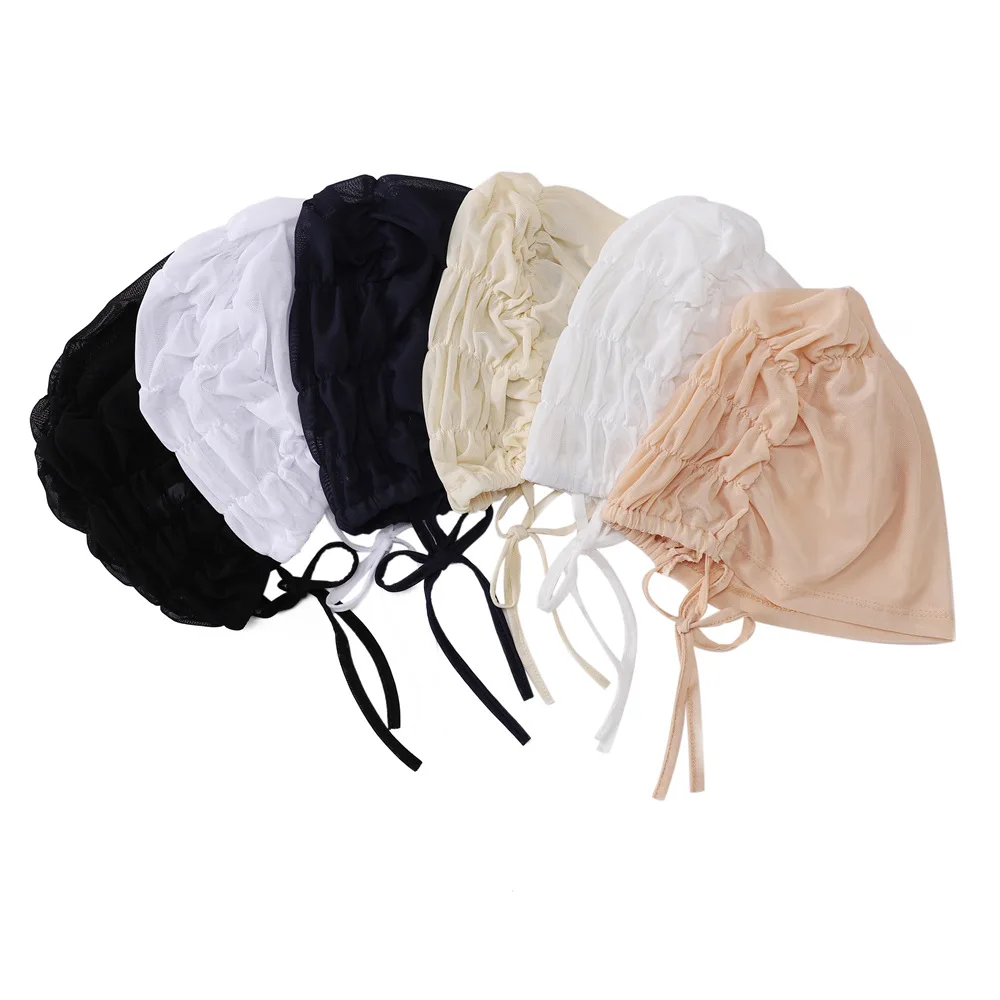 Casquettes Turban de couleur unie pour femmes musulmanes, maille intérieure, Hijab, sous-écharpe extensible islamique, Bonnets, enveloppes de tête, foulards d'été 
 ﻿