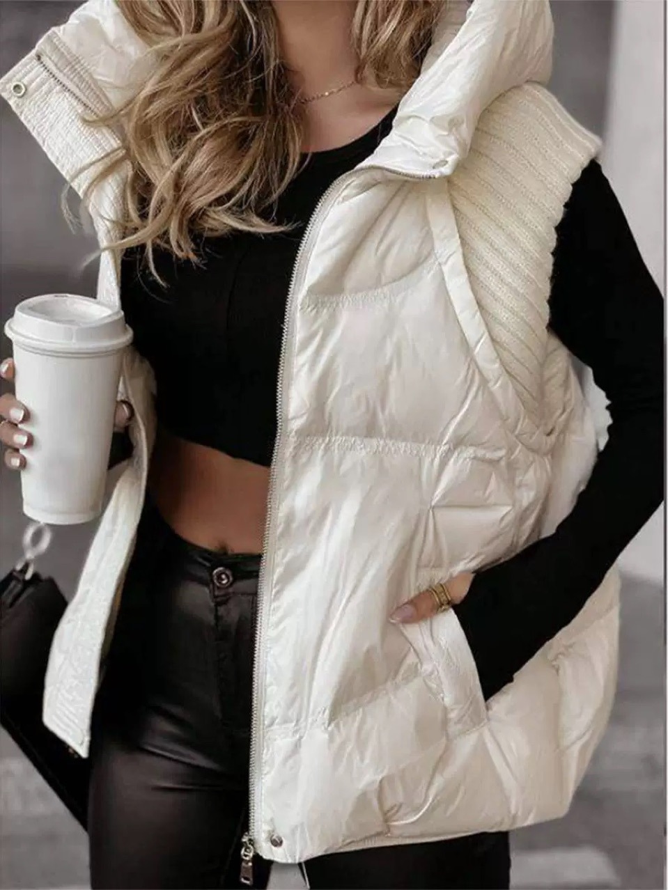 Nouvelle collection automne 2026 – Gilet sans manches en coton tricoté à capuche pour femme, style européen et américain, idéal pour l'export.