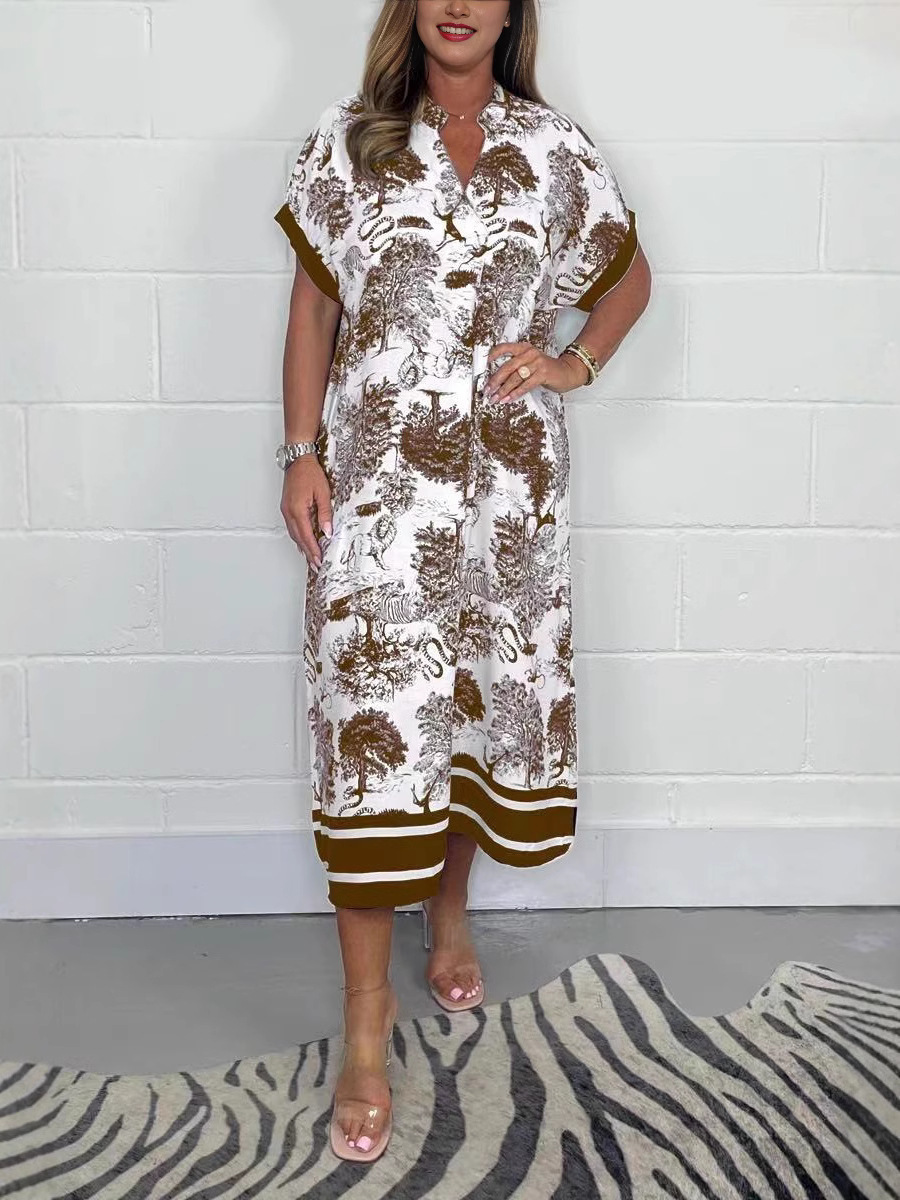 Robe décontractée à imprimé Animal pour femmes, pull à col en v, longueur cheville, jupe ample et élégante, robe une étape, nouvelle mode printemps été 2025